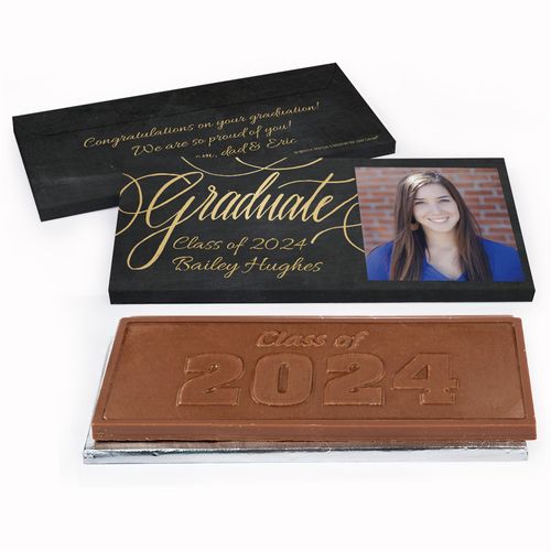 Deluxe Personalized Chalkboard Graduation Embossed Chocolate Bar in Gift Box