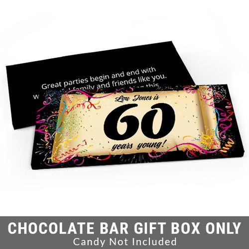 Deluxe Personalized 60th Confetti Birthday Birthday Candy Bar Favor Box