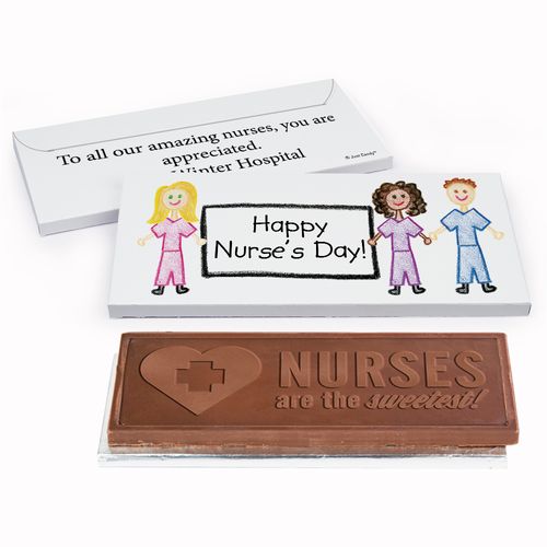 Deluxe Personalized Nurse Appreciation Nurse Scribbles Embossed Chocolate Bar in Gift Box
