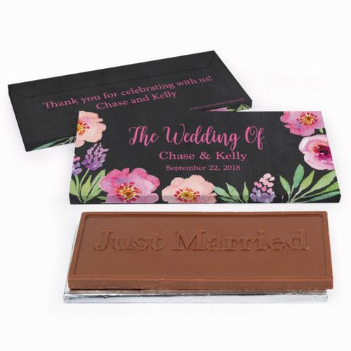 Deluxe Personalized Floral Wedding Chocolate Bar in Gift Box