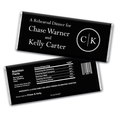 Side by Side Rehearsal Dinner Favor Personalized Candy Bar - Wrapper Only