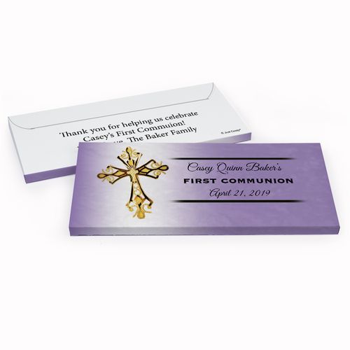 Deluxe Personalized Gold Cross First Communion Chocolate Bar in Gift Box