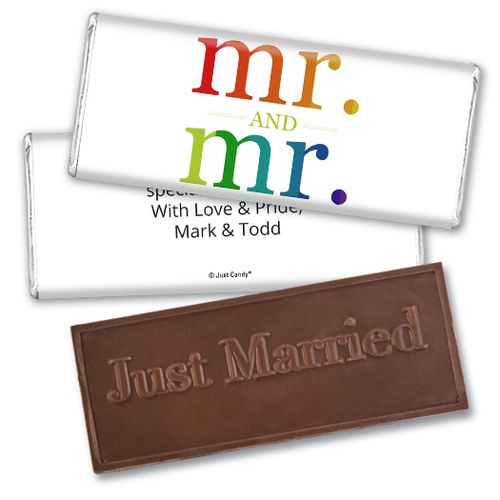 Personalized Gay Wedding Mr. & Mr. Rainbow Embossed Chocolate Bar