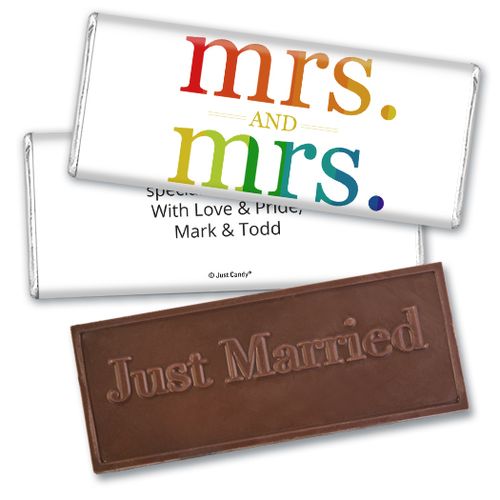Personalized Lesbian Wedding Mrs. & Mrs. Rainbow Embossed Chocolate Bar