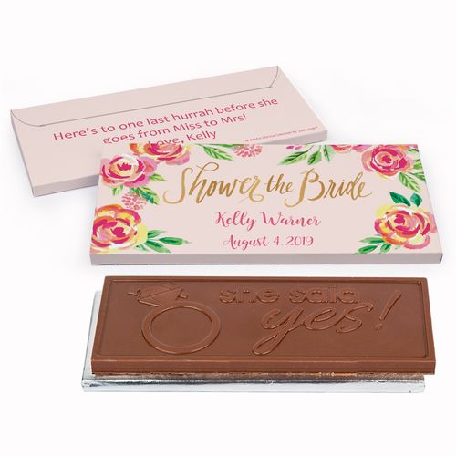 Deluxe Personalized In the Pink Bridal Shower Embossed Chocolate Bar in Gift Box