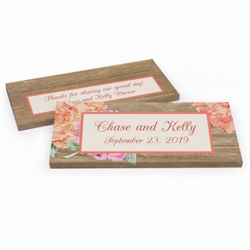 Deluxe Personalized Blooming Joy Wedding Hershey's Chocolate Bar in Gift Box