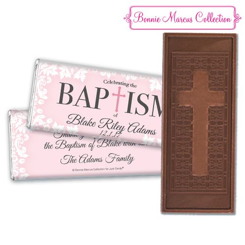 Personalized Bonnie Marcus Floral Filigree Baptism Embossed Chocolate Bar
