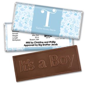 Bonnie Marcus Collection Personalized Embossed It's a Boy Bar Flowers and Cute Animals Boy Birth Announcement