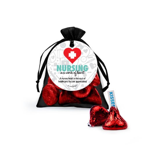 Personalized Nurse Appreciation Work of Heart Hershey's Kisses in Organza Bags with Gift Tag