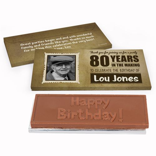 Deluxe Personalized 80th Birthday Chocolate Bar in Gift Box