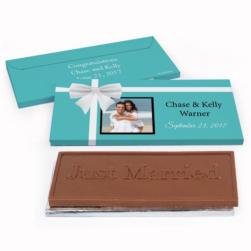 Deluxe Personalized Tiffany Style Wedding Chocolate Bar in Gift Box
