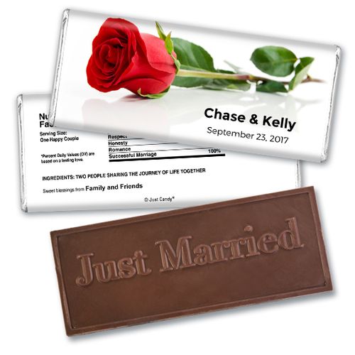 Personalized Wedding Favor Embossed Chocolate Bar One Red Rose