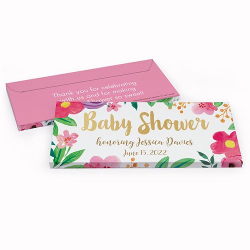 Deluxe Personalized Watercolor Flowers Baby Shower Chocolate Bar in Gift Box