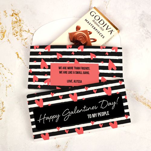 Deluxe Personalized Valentine's Day Godiva Chocolate Bar in Gift Box - Heart Stripes
