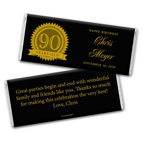 Seal of Experience Personalized 90th Birthday Candy Bar - Wrapper Only