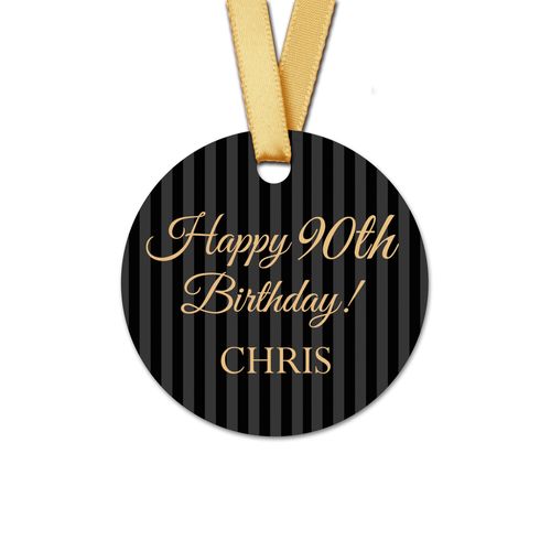 Personalized 90th Birthday Regal Stripes Round Favor Gift Tags (20 Pack)