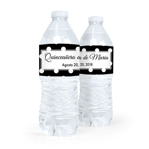 Personalized Quinceaera Dia lleno de Punto Water Bottle Sticker Labels (5 Labels)