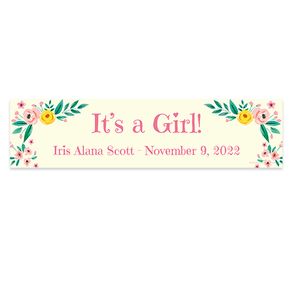 Personalized Pink Flowers Baby Girl Announcements 5 Ft. Banner
