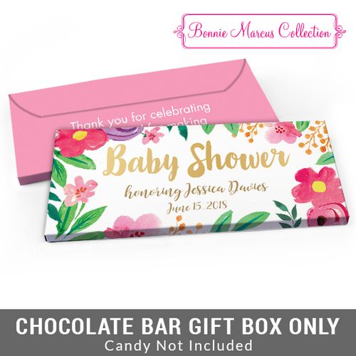 Deluxe Personalized Watercolor Flowers Baby Shower Candy Bar Favor Box