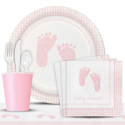 Sweet Baby Feet Pink Party Deluxe Tableware Kit Serves 8