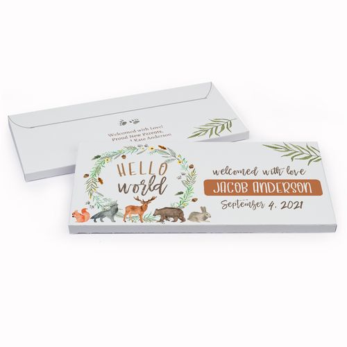 Deluxe Personalized Hello World Baby Shower Chocolate Bar in Gift Box