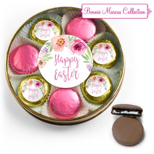 Easter Pink Flowers Chocolate Covered Oreo Cookies Large Plastic Tin