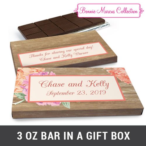 Deluxe Personalized Blooming Joy Wedding Chocolate Bar in Gift Box (3oz Bar)