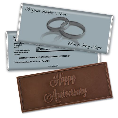 Anniversary Personalized Embossed Chocolate Bar Gilded Golden Rings 50th
