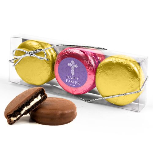 Personalized Easter Purple Cross 3PK Pink & Gold Foiled Chocolate Covered Oreo Cookies