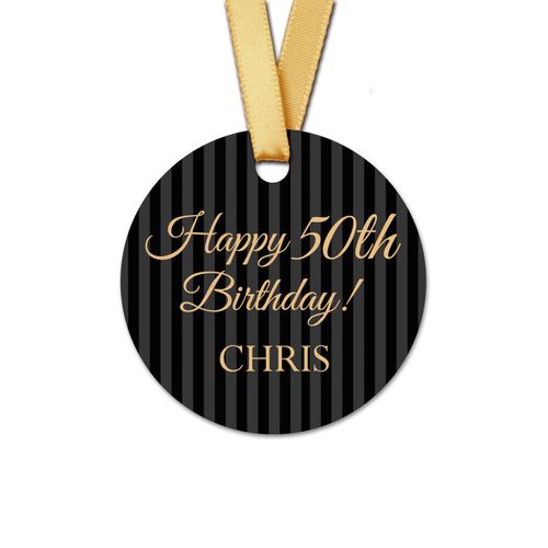 Personalized Birthday Formal Pinstripes Round Favor Gift Tags (20 Pack)