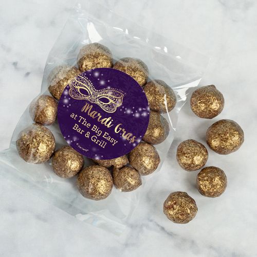 Personalized Mardi Gras Candy Bag with Prossecco Cordials - Golden Elegance