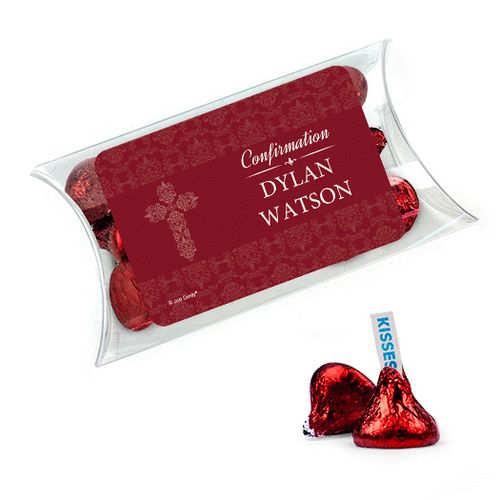 Personalized Boy Confirmation Favor Assembled Pillow Box Filled with Hershey's Kisses