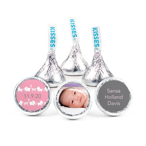 Personalized Girl Birth Announcement Animal Parade Hershey's Kisses