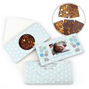Personalized Bonnie Marcus Birth Announcement Baby Boy Elephants Gourmet Infused Belgian Chocolate Bars (3.5oz)