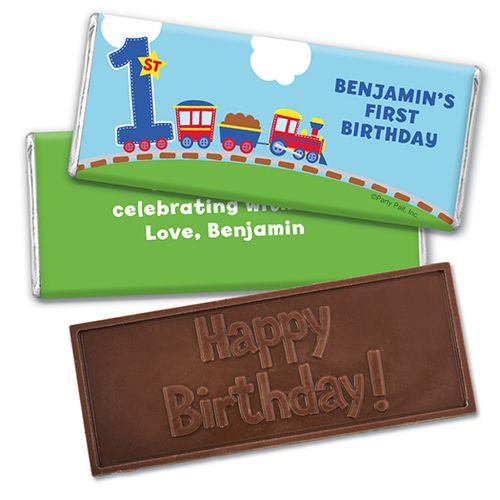 Personalized First Birthday Train Embossed Happy Birthday Chocolate Bar
