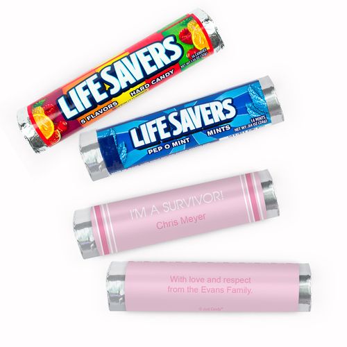 Personalized Breast Cancer Awareness Pinstripe Lifesavers Rolls (20 Rolls)