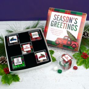 Personalized Christmas Cozy Plaid Premium Gift Box with 5 JUST CANDY® favor cubes