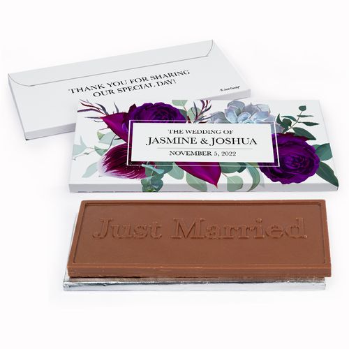 Deluxe Personalized Elegant Botanical Wedding Embossed Just Married Chocolate Bar in Gift Box