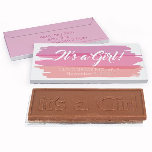 Deluxe Personalized Birth Announcement Watercolor Embossed Chocolate Bar in Gift Box