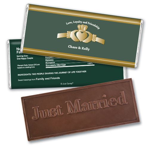 Personalized Wedding Favor Embossed Chocolate Bar Claddagh Heart