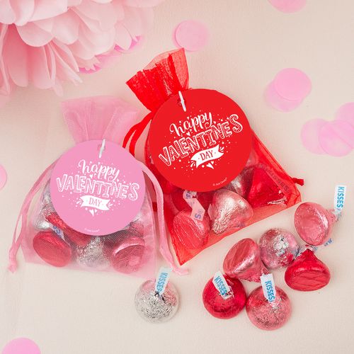 Personalized Valentine's Day Hearts and Hugs Hershey's Kisses in Organza Bags with Gift Tag