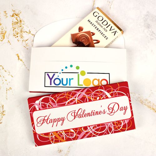 Deluxe Personalized Valentine's Day Swirls Add Your Logo Godiva Chocolate Bar in Gift Box