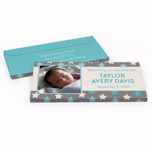 Deluxe Personalized Birth Announcement Star Boy Chocolate Bar in Gift Box