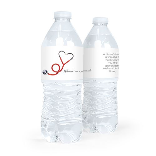 Personalized Heartbeat Stethoscope Nurse Appreciation Water Bottle Labels (5 Labels)