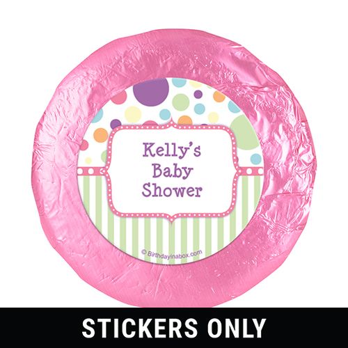 Baby Shower Pink Stripe Personalized 1.25" Stickers (48 Stickers)