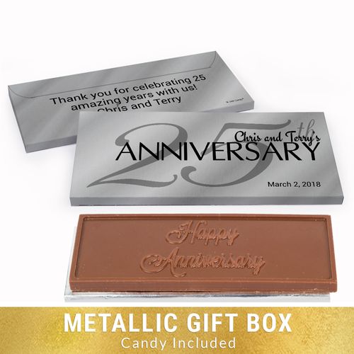 Deluxe Personalized Classic 25th Anniversary Chocolate Bar in Silver Metallic Gift Box