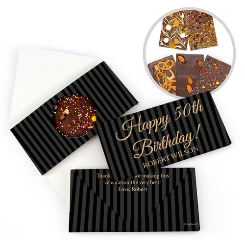 Personalized 50th Formal Stripes Milestone Birthday Gourmet Infused Belgian Chocolate Bars (3.5oz)