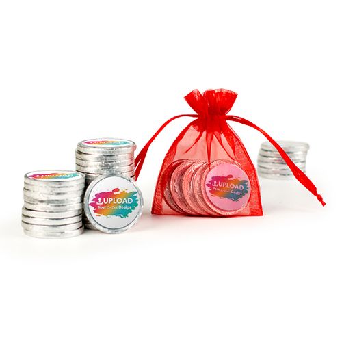Personalized Add Your Logo Extra Small Organza Bag of Silver Chocolate Coins