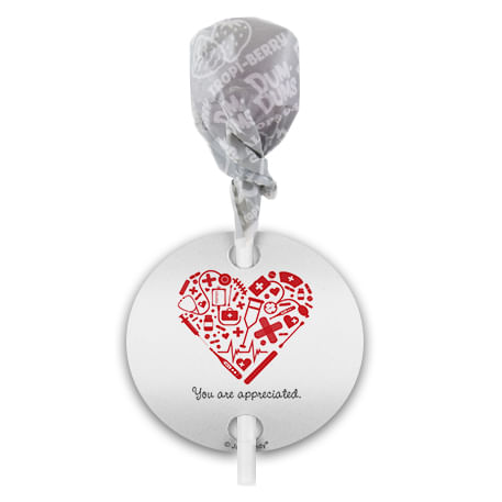 Personalized Nurse Appreciation Medical Heart Dum Dums with Gift Tag (75 pops)