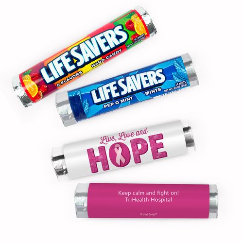 Personalized Breast Cancer Awareness Live Love Hope Lifesavers Rolls (20 Rolls)